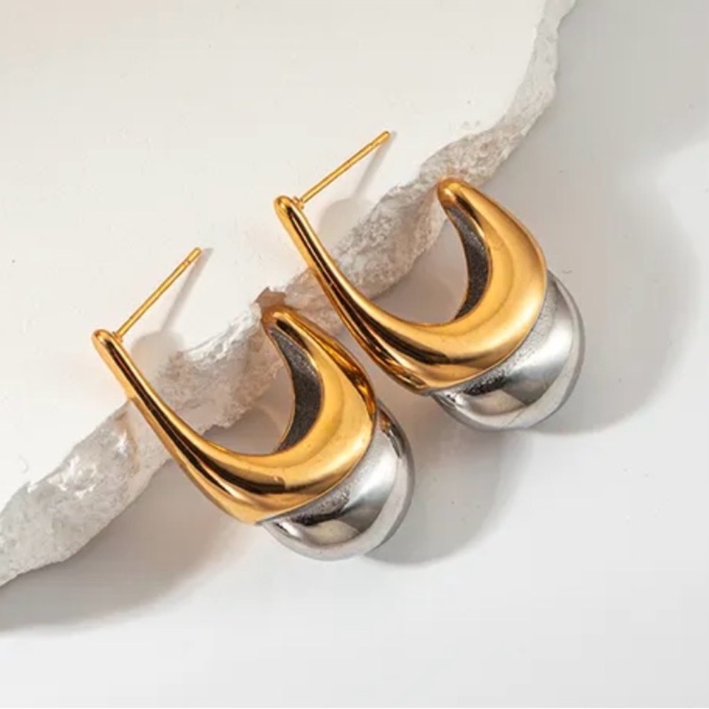 Two-Tone Sculptural Drop Crescent Earrings